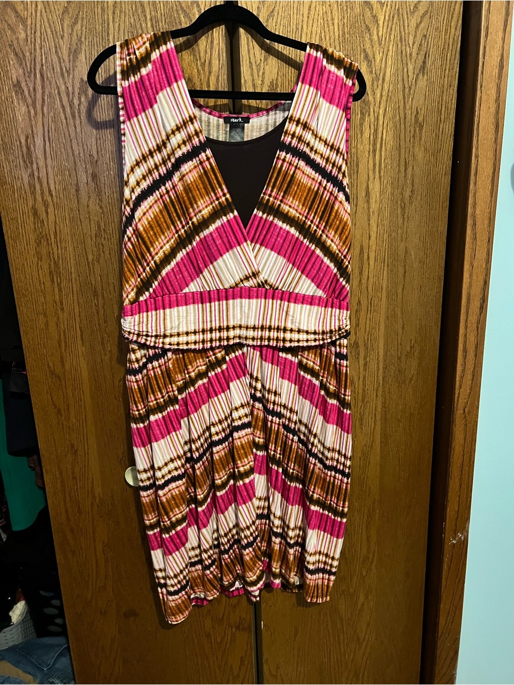 mark. Pink and Brown Striped Sleeveless Midi Dress